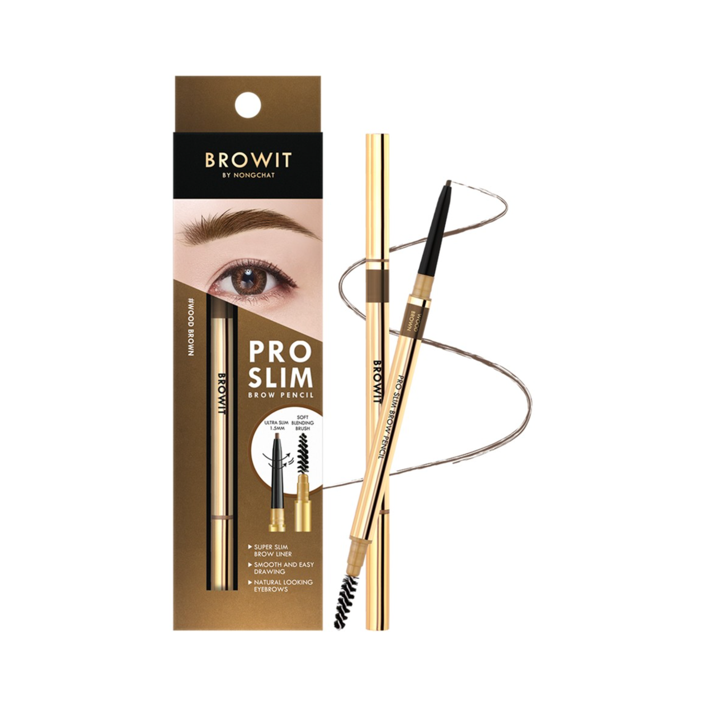 BROWIT Pro Slim Brow Pencil #Wood Brown | Long-Wear Precision