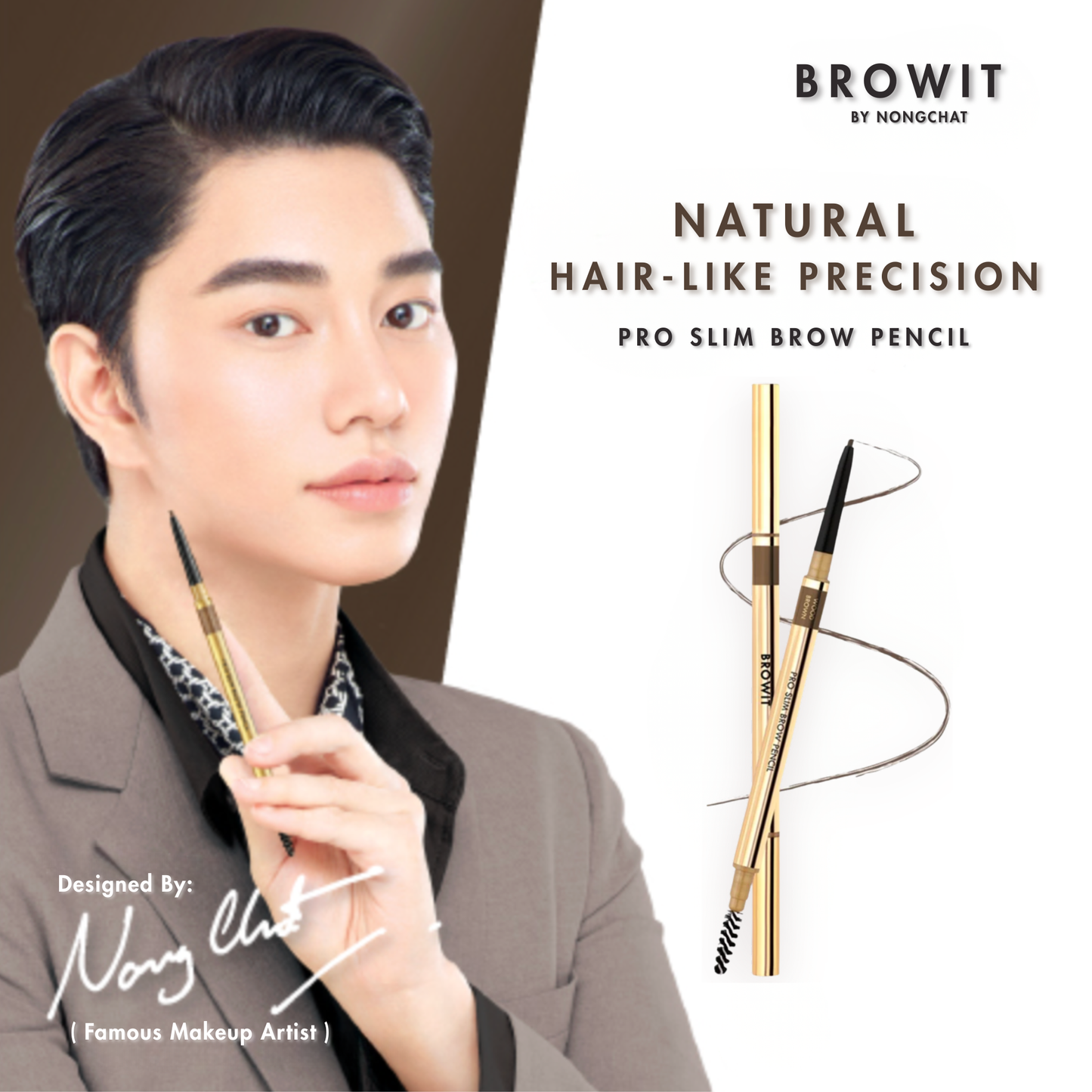 BROWIT Pro Slim Brow Pencil #Wood Brown | Long-Wear Precision